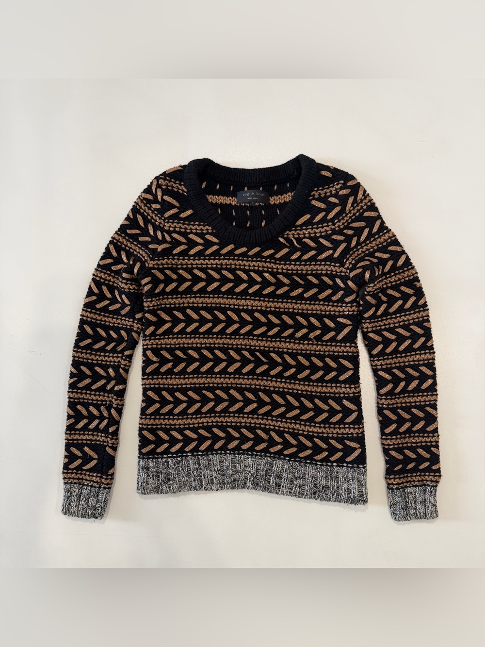 Rag & Bone Lisbeth Metallic Sweater Black-Gold Striped Lambswool Size Small
